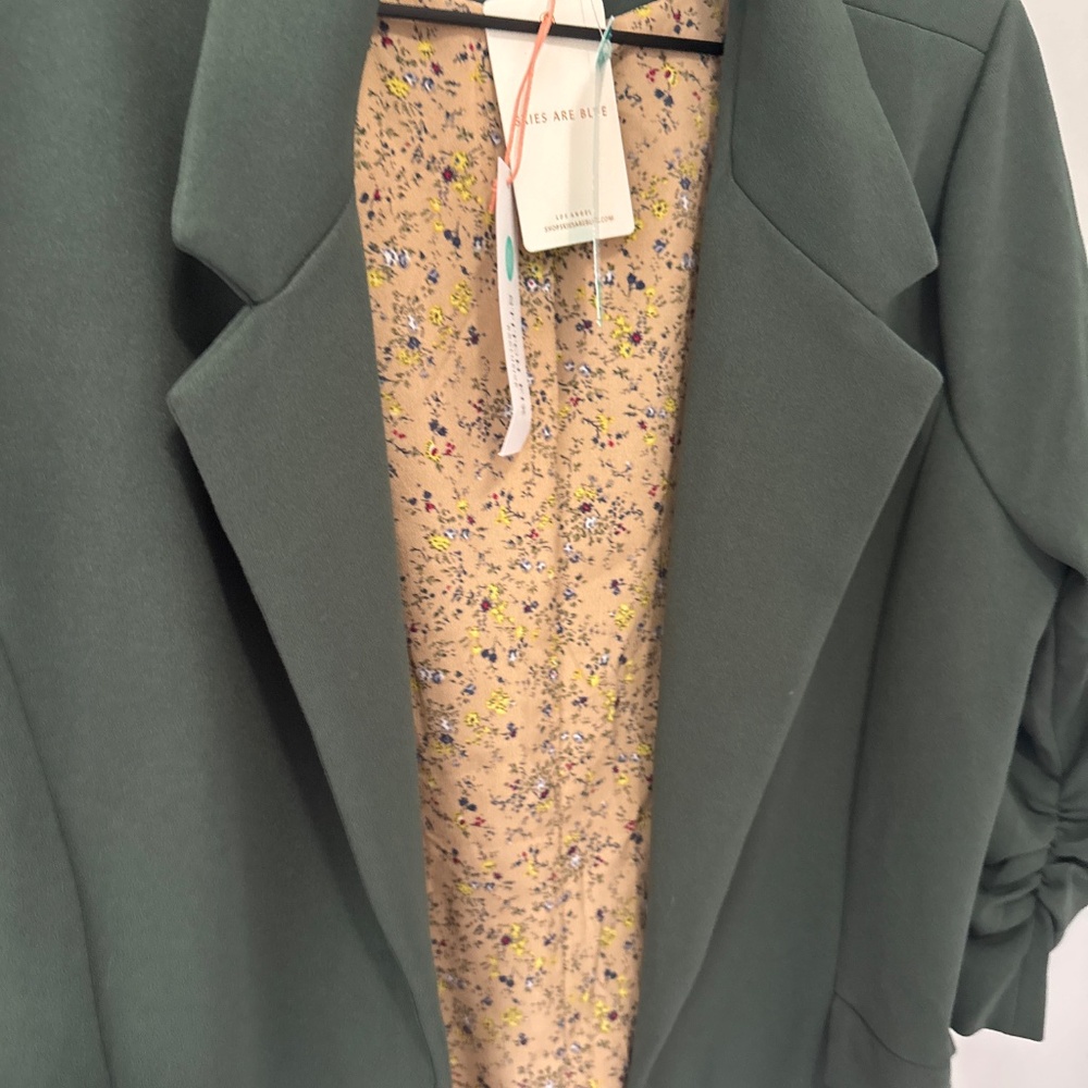 Skies Are Blue Dark Green Draped Sleeve Blazer - Picture 3 of 9